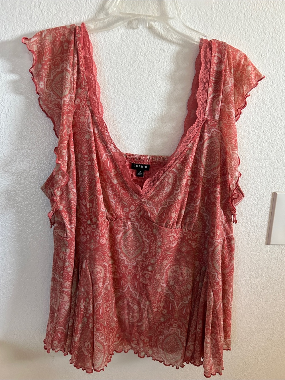 torrid Coral Paisley Flutter Sleeve Blouse